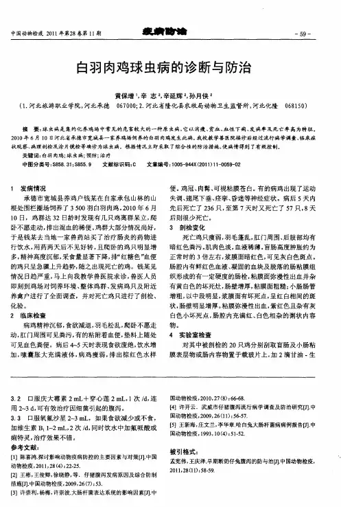 白羽肉鸡球虫病的诊断与防治