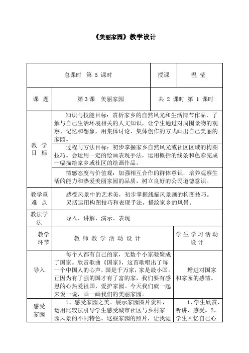 初中美术_美丽家园教学设计学情分析教材分析课后反思
