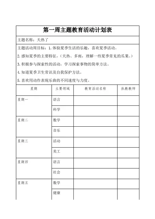 小班主题教育活动计划表