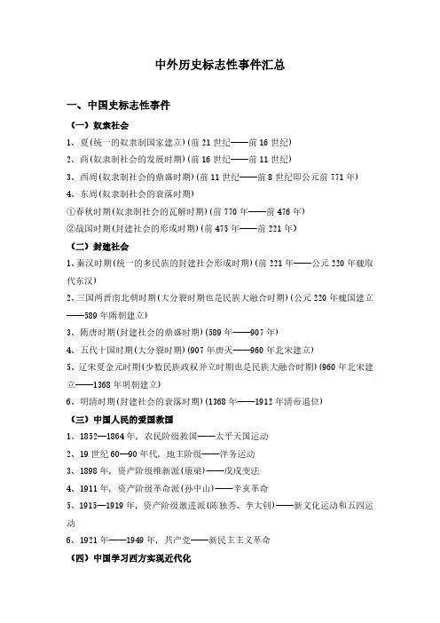中外历史标志性事件汇总(紧密复杂版)