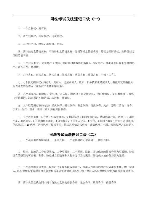 司法考试民法速记口诀