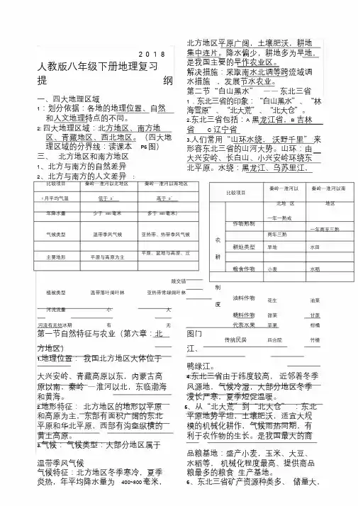 新人教版八年级下册地理复习提纲.doc