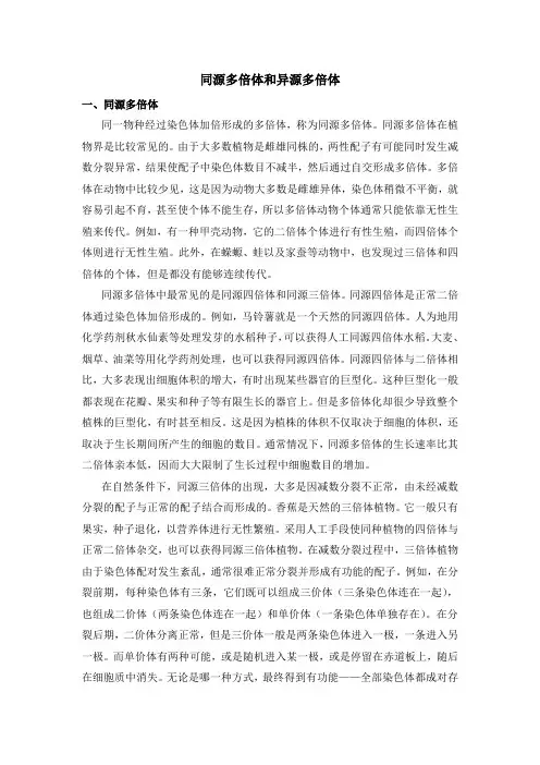 人教版高中生物必修2-5.2拓展资料：同源多倍体和异源多倍体