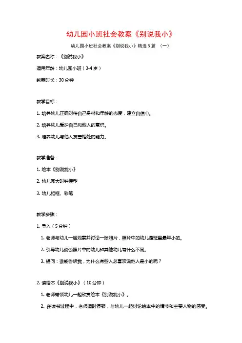 幼儿园小班社会教案《别说我小》5篇