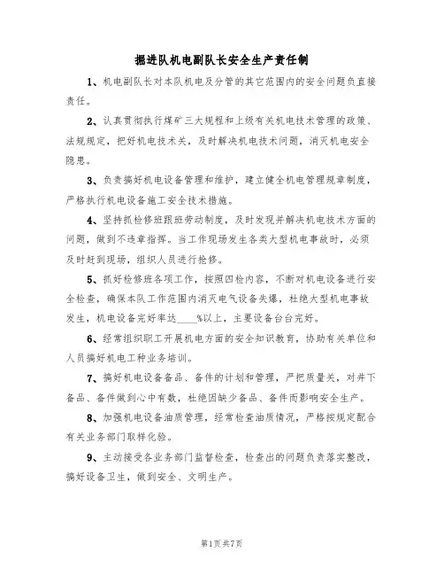 掘进队机电副队长安全生产责任制（5篇）