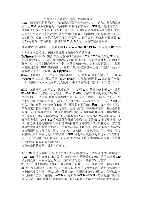 TPMS胎压监测系统 价格,成本与报价