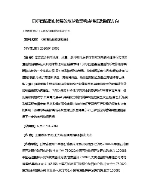 贝尔凹陷潜山储层的地球物理响应特征及勘探方向
