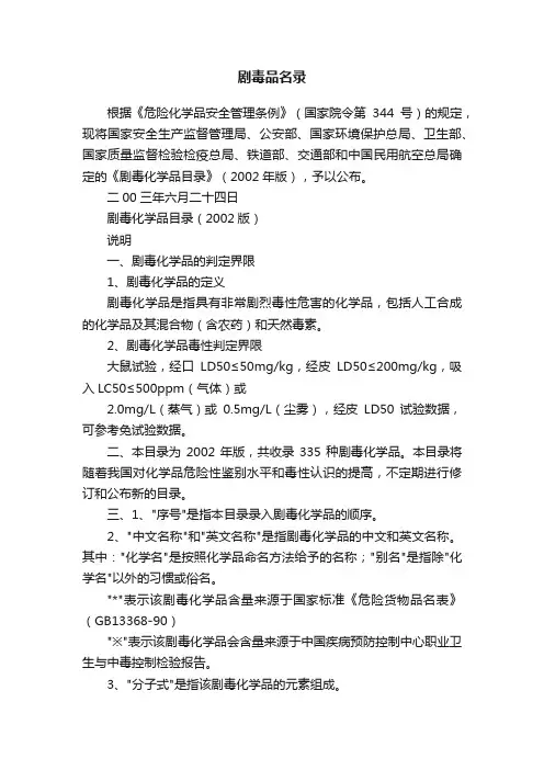 剧毒品名录
