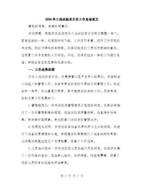 2024年工地试验室主任工作总结范文(二篇)
