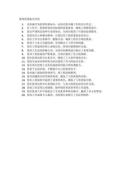 监理质量标兵评语
