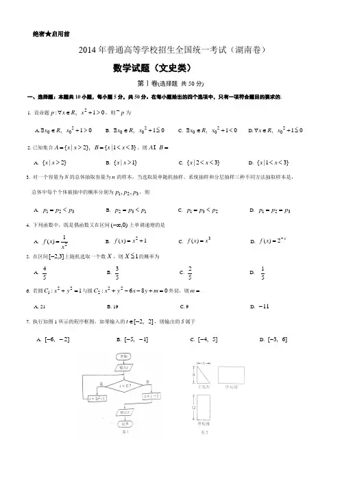 2014年高考数学(文)湖南卷