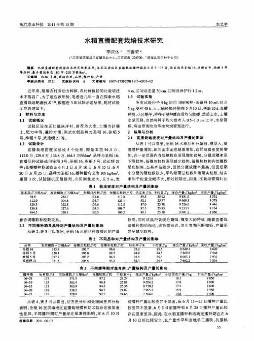 水稻直播配套栽培技术研究