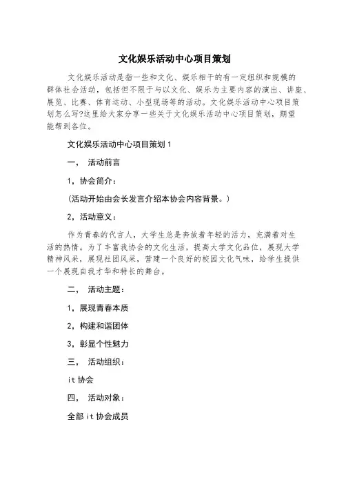 文化娱乐活动中心项目策划