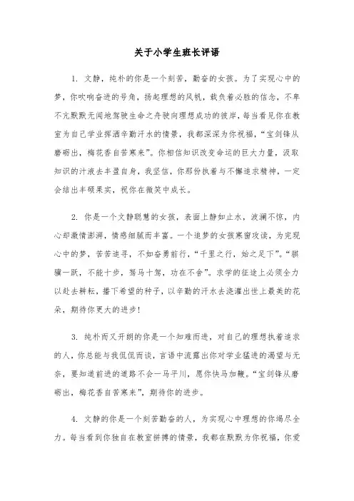 关于小学生班长评语(三篇)