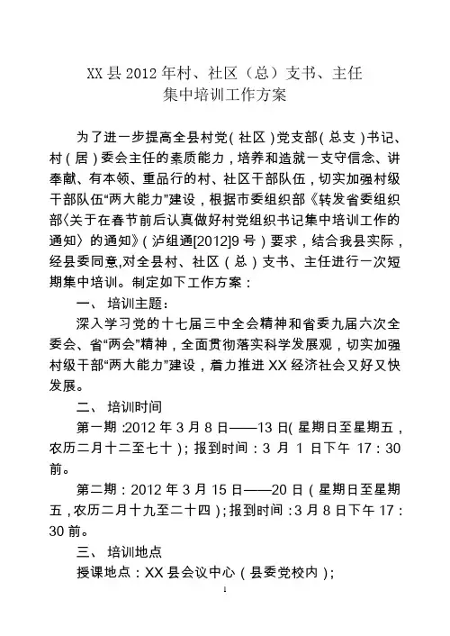 2012村干部培训工作方案