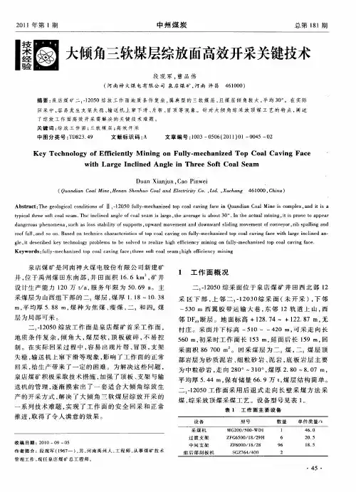 大倾角三软煤层综放面高效开采关键技术