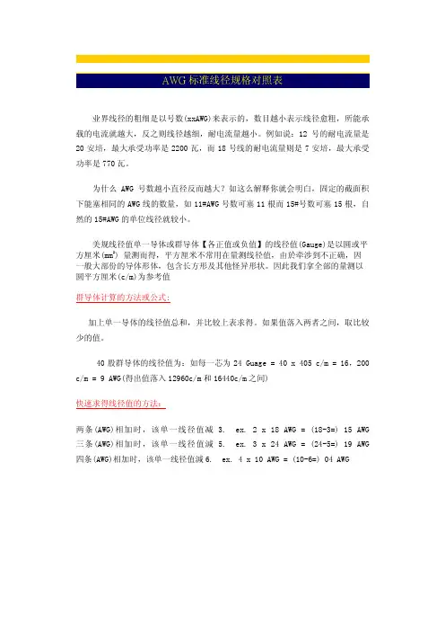 AWG_标准线径规格对照表