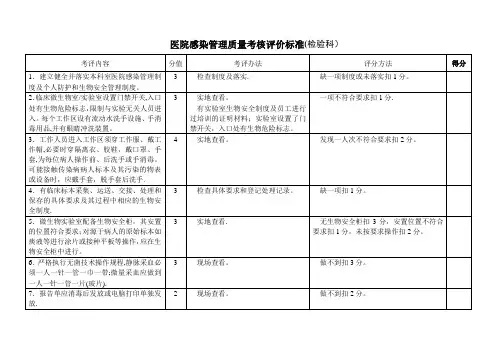 医院感染管理质量考核评价标准检验科