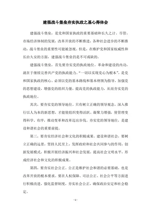 建强战斗堡垒夯实执政之基心得体会