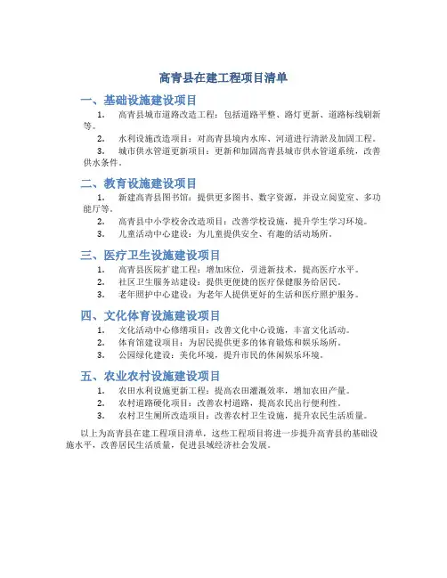 高青县在建工程项目清单