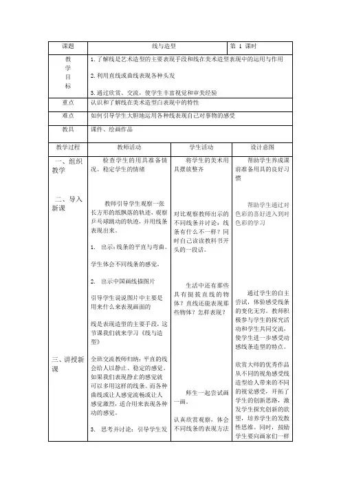 美术六年级上册《线与造型》教案