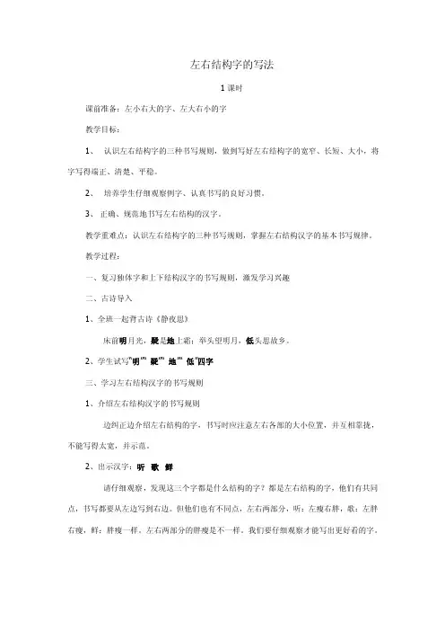 左右结构字的写法