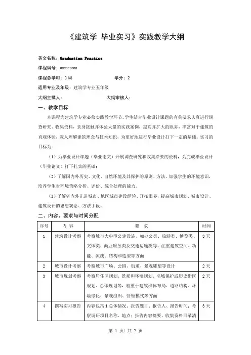 《建筑学 毕业实习》实践教学大纲