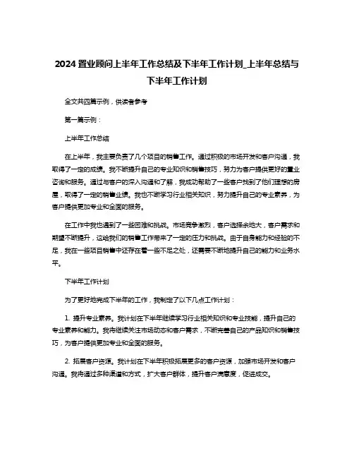 2024置业顾问上半年工作总结及下半年工作计划_上半年总结与下半年工作计划