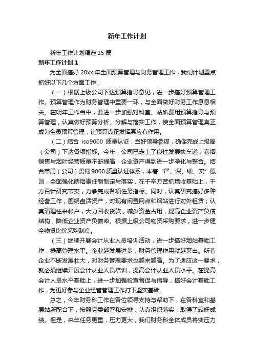 新年工作计划精选15篇