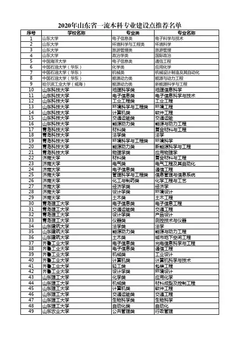 2020年山东省一流本科专业建设点推荐名单公示