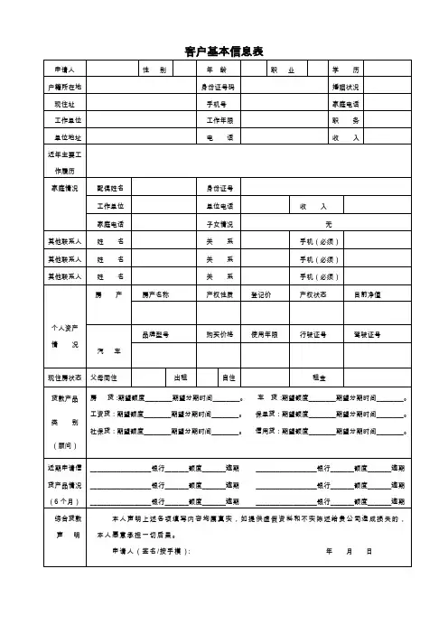 客户基本信息表