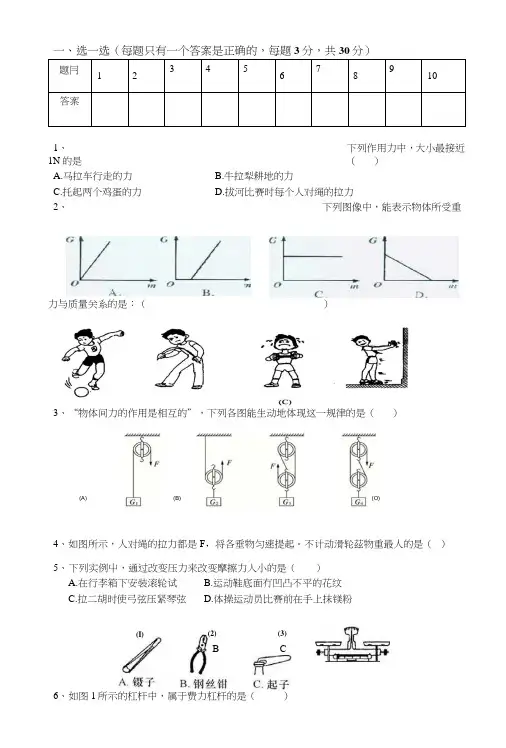 八年级物理下册第一次月考测试题.doc