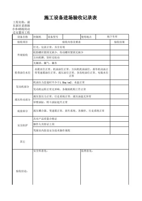 施工设备进场验收记录表(挖掘机)