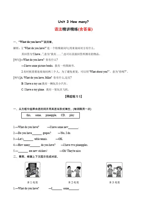 Unit 3语法(复习讲义)四年级英语上册(译林版三起)