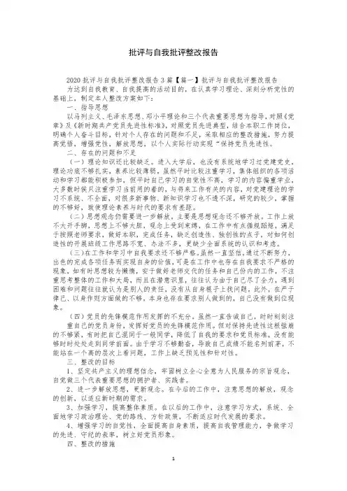 批评与自我批评整改报告