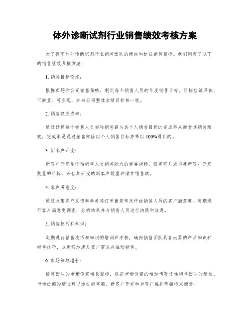体外诊断试剂行业销售绩效考核方案