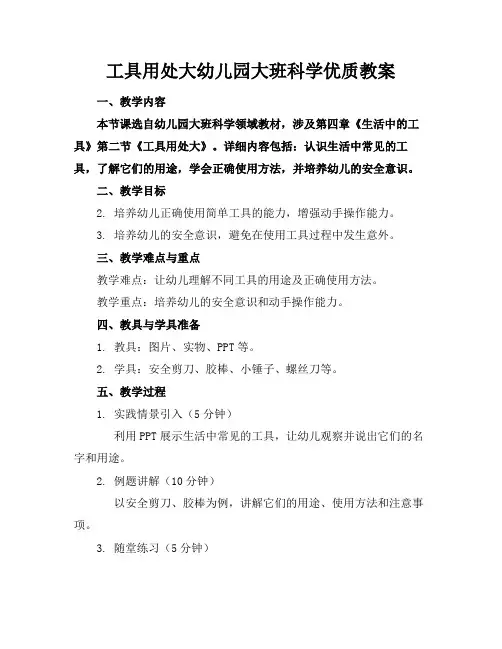 工具用处大幼儿园大班科学优质教案