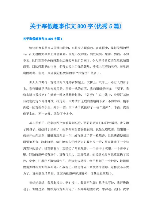 关于寒假趣事作文800字(优秀5篇)