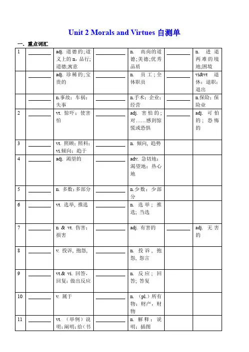 新人教高中英语必修三第二单元(自测单 背诵单)