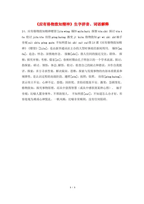 《应有格物致知精神》生字拼音、词语解释