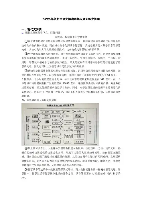 长沙九年级初中语文阅读理解专题训练含答案