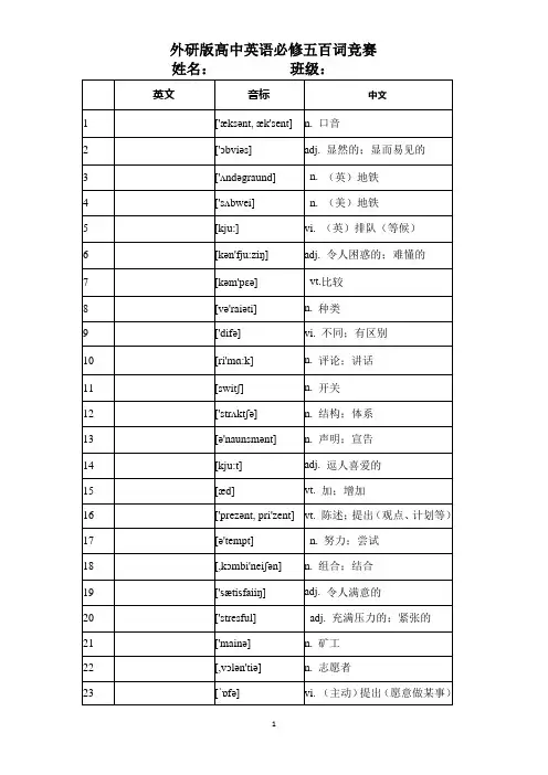必修五百词竞赛