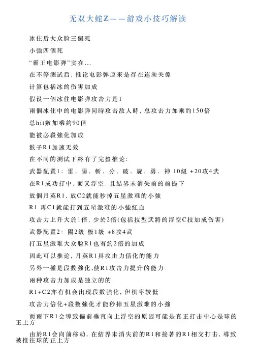 无双大蛇Z——游戏小技巧解读