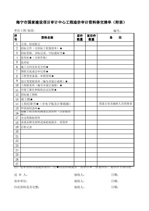 审计中心移交资料清单