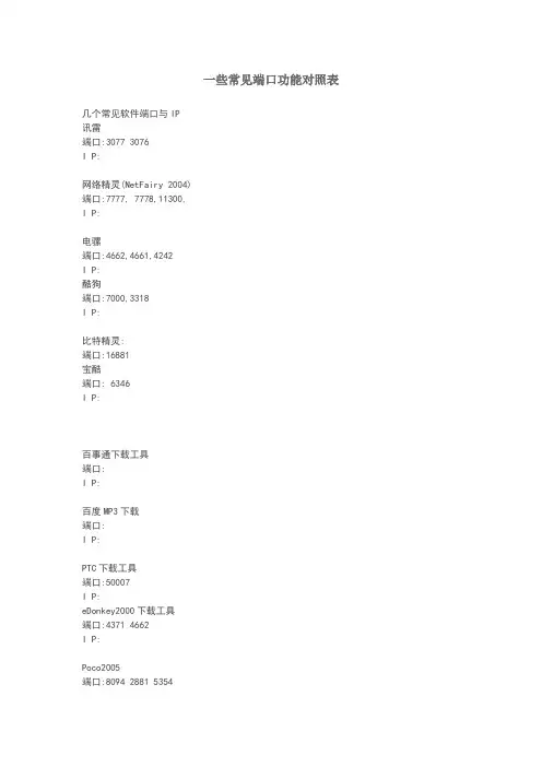些常见端口功能对照表