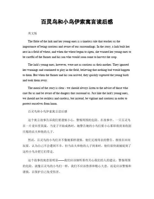 百灵鸟和小鸟伊索寓言读后感
