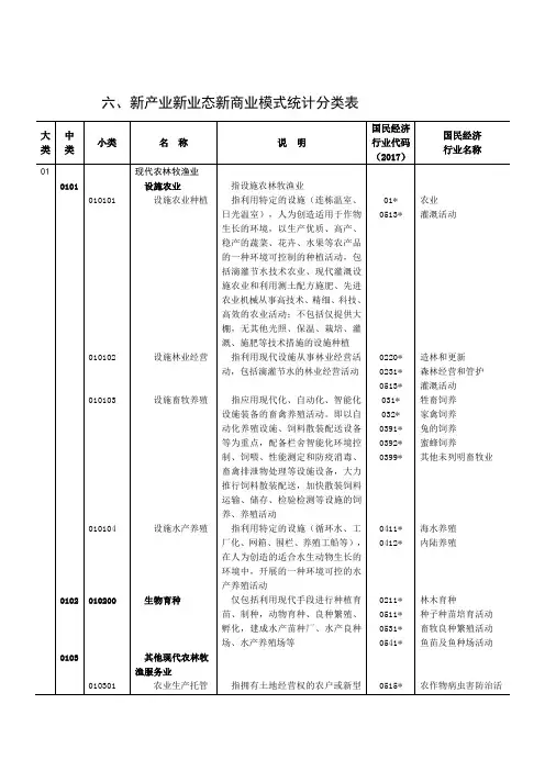 新产业新业态新商业模式统计分类表