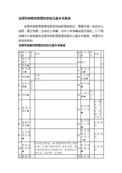 全国学前教育管理信息幼儿基本采集表