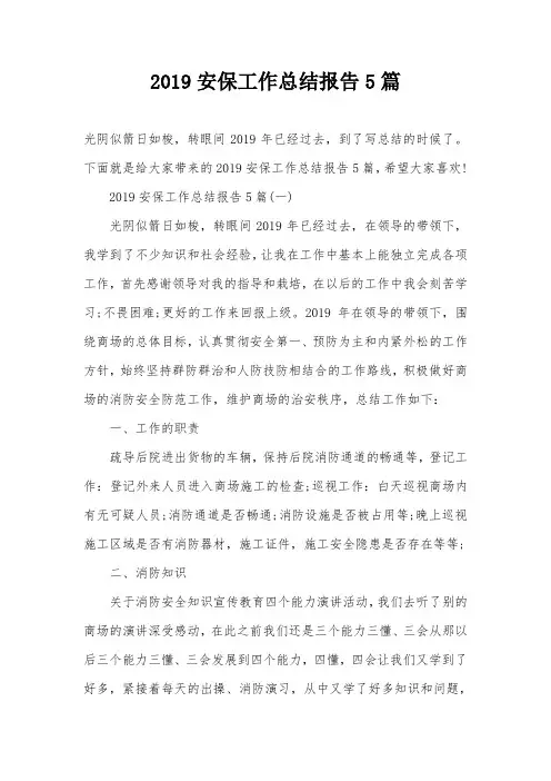 2019安保工作总结报告5篇