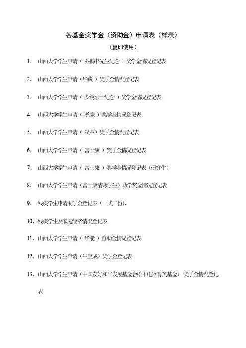 基金奖学金(资助金)专用申请表